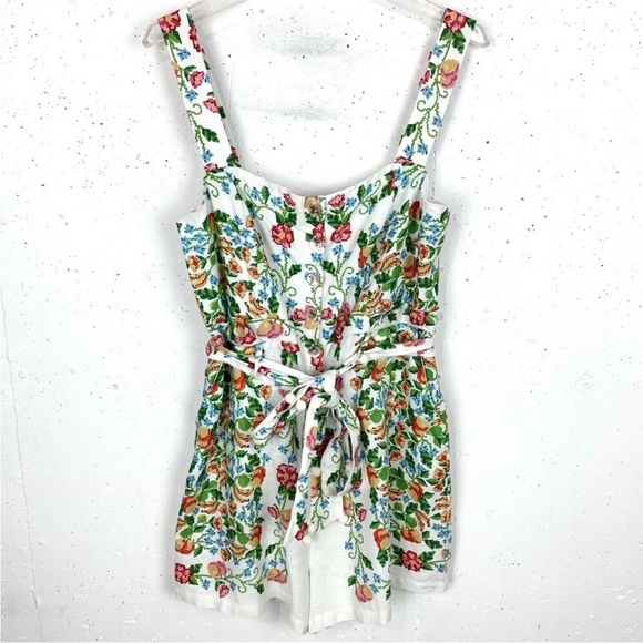 Farm Rio Womens Floral Print Square Neckline Romper Pom Pom Detail Size Large - Picture 2 of 7